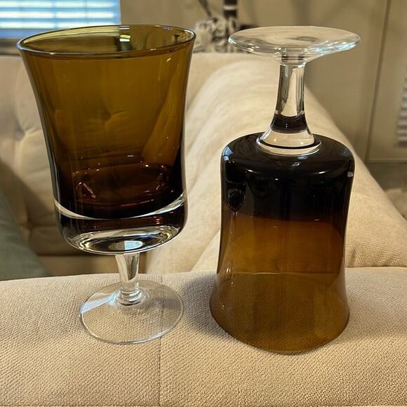 Glasses Denby water goblets amber color set of 2 - Picture 3 of 3